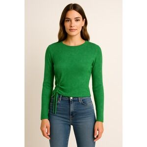 Zara Kelly Green Ribbed Sweater with Side Ruched Drawstring – Size M
